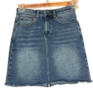 A Loves A Raw Hem Denim Mini Skirt Stretch Cutoff Blue Size 27